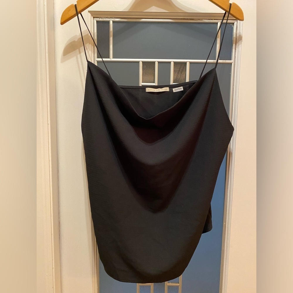 Active USA cowl neck black spaghetti strap dressy tank top camisole Size Large